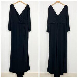 La Femme Curve Faux Wrap Gown Long Sleeves Ruched 29044 * flaws * Size 20 Black